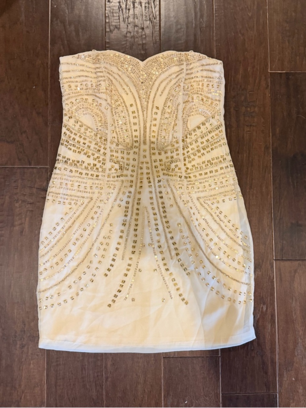 H&M Strapless Ivory Dress with Gold Beading